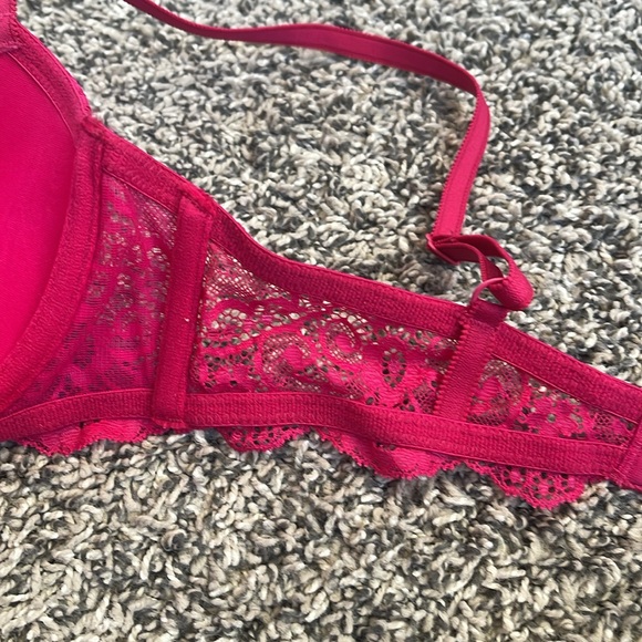 34C bra Gilligan and OMalley bra magenta pink lace padded push up underwire bra - Picture 8 of 13